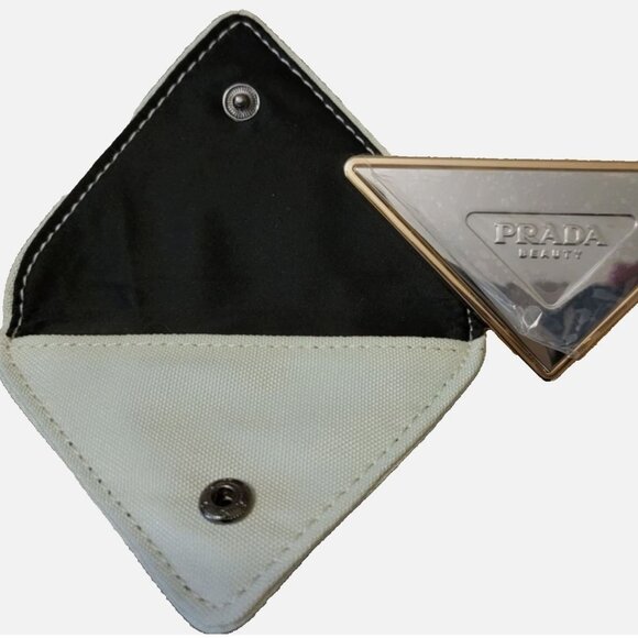 Prada Beauty Gold + Silver Folding Double Mirror Compact & Mint Green Pouch New - Picture 4 of 5